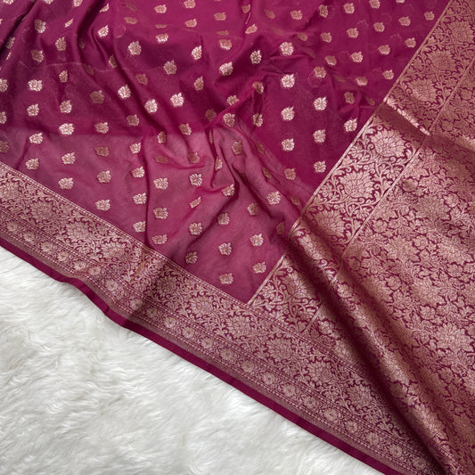 Wine Banarasi Khaddi Georgette Saree - BN45