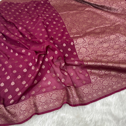 Wine Banarasi Khaddi Georgette Saree - BN45