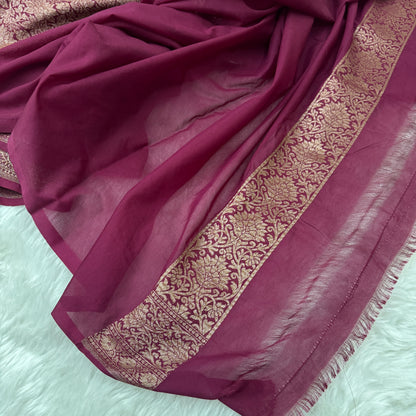 Wine Banarasi Khaddi Georgette Saree - BN45