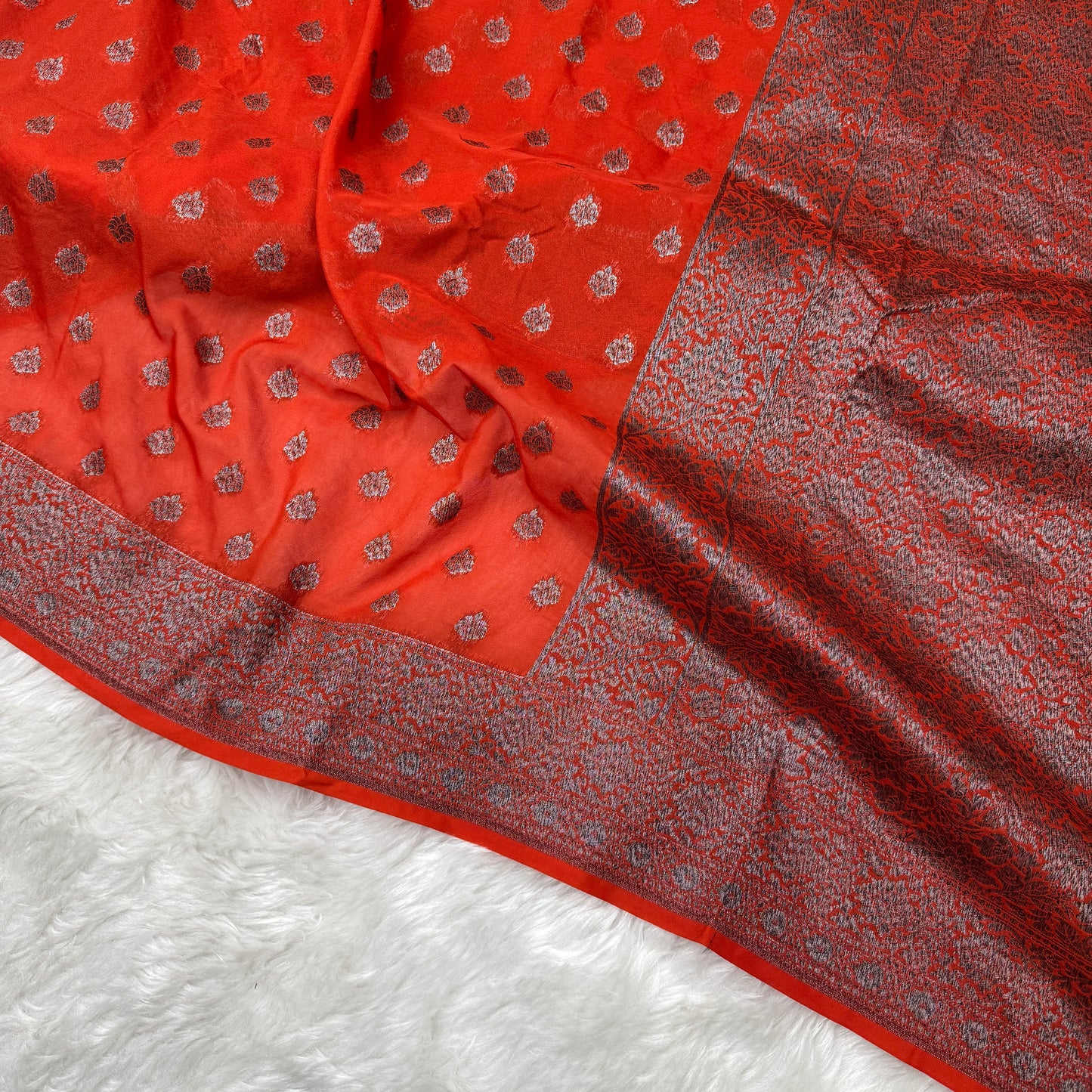 Orange Banarasi Khaddi Georgette Saree - BN39