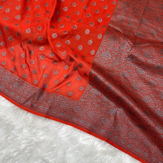 Orange Banarasi Khaddi Georgette Saree - BN39