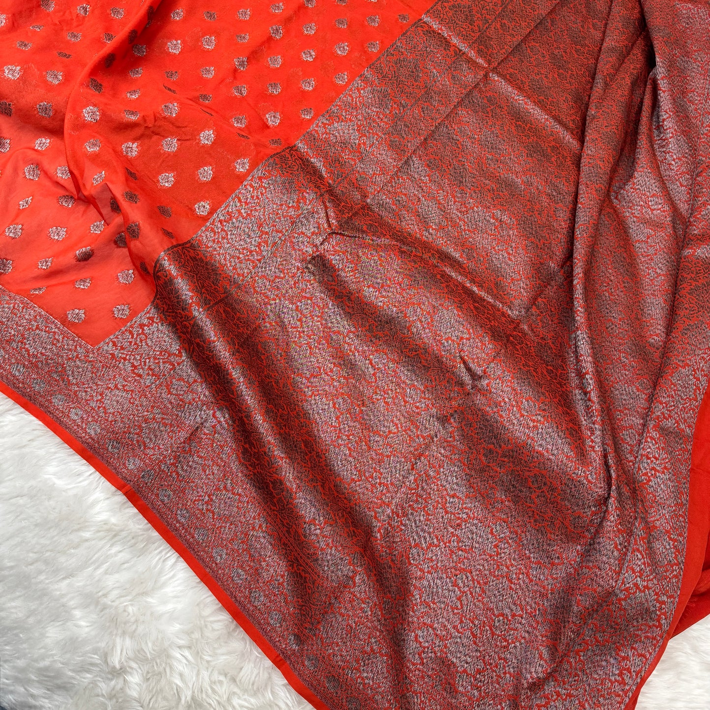 Orange Banarasi Khaddi Georgette Saree - BN39