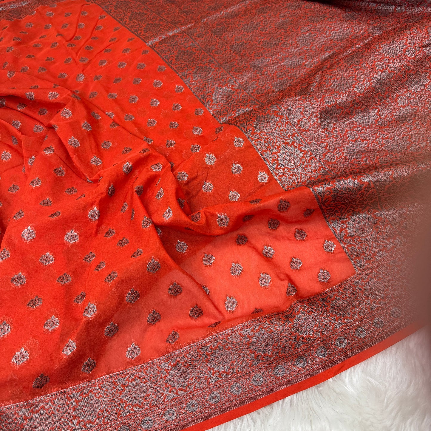 Orange Banarasi Khaddi Georgette Saree - BN39