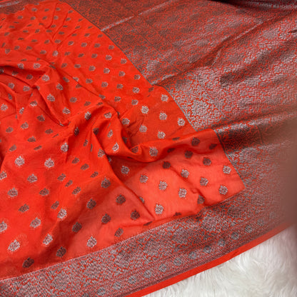 Orange Banarasi Khaddi Georgette Saree - BN39
