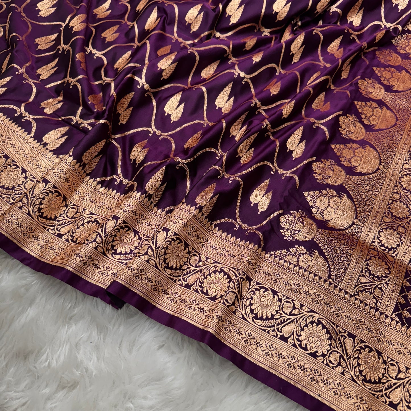 Wine Banarasi Satin Katan Silk Saree - BN47