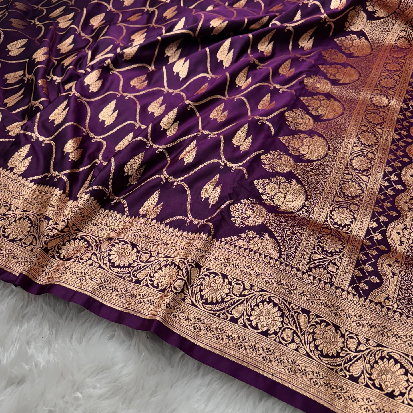 Wine Banarasi Satin Katan Silk Saree - BN47