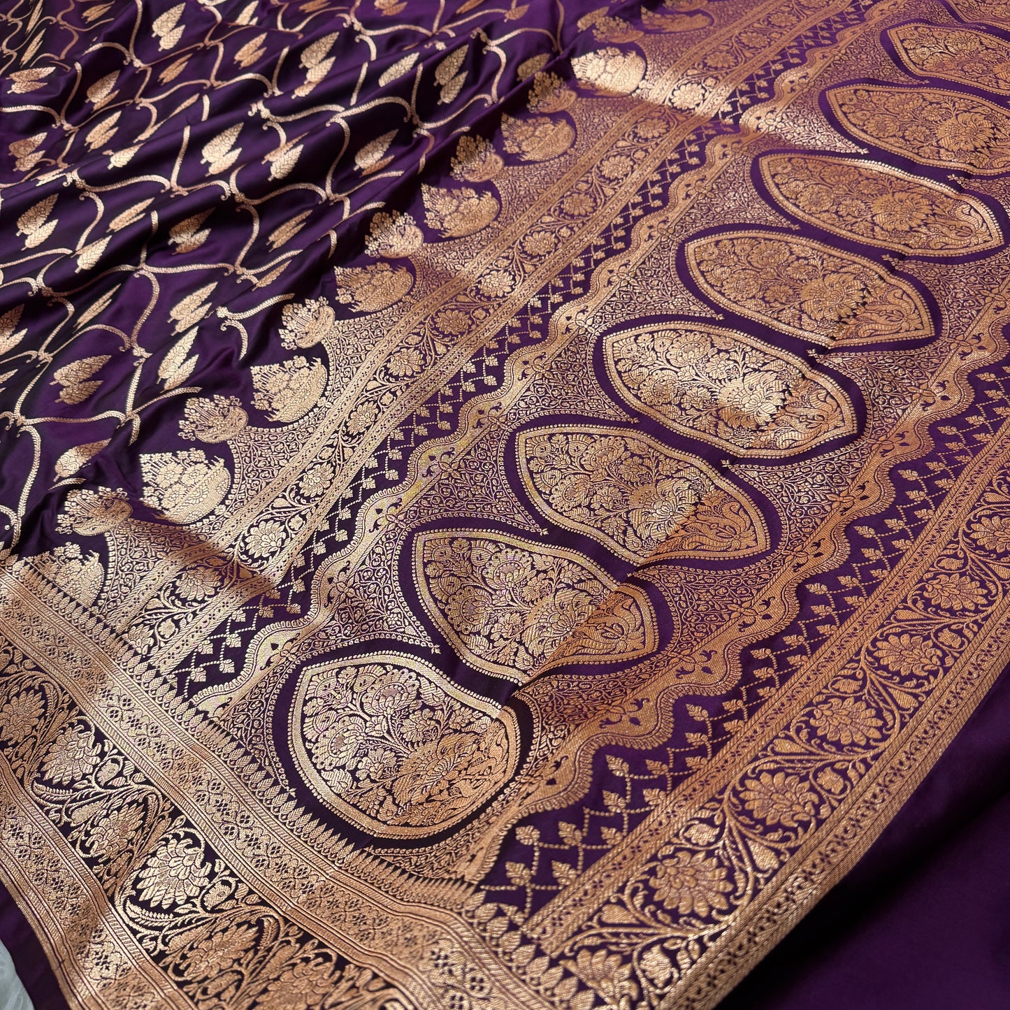 Wine Banarasi Satin Katan Silk Saree - BN47