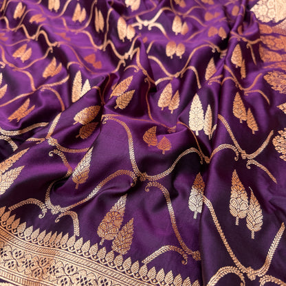 Wine Banarasi Satin Katan Silk Saree - BN47