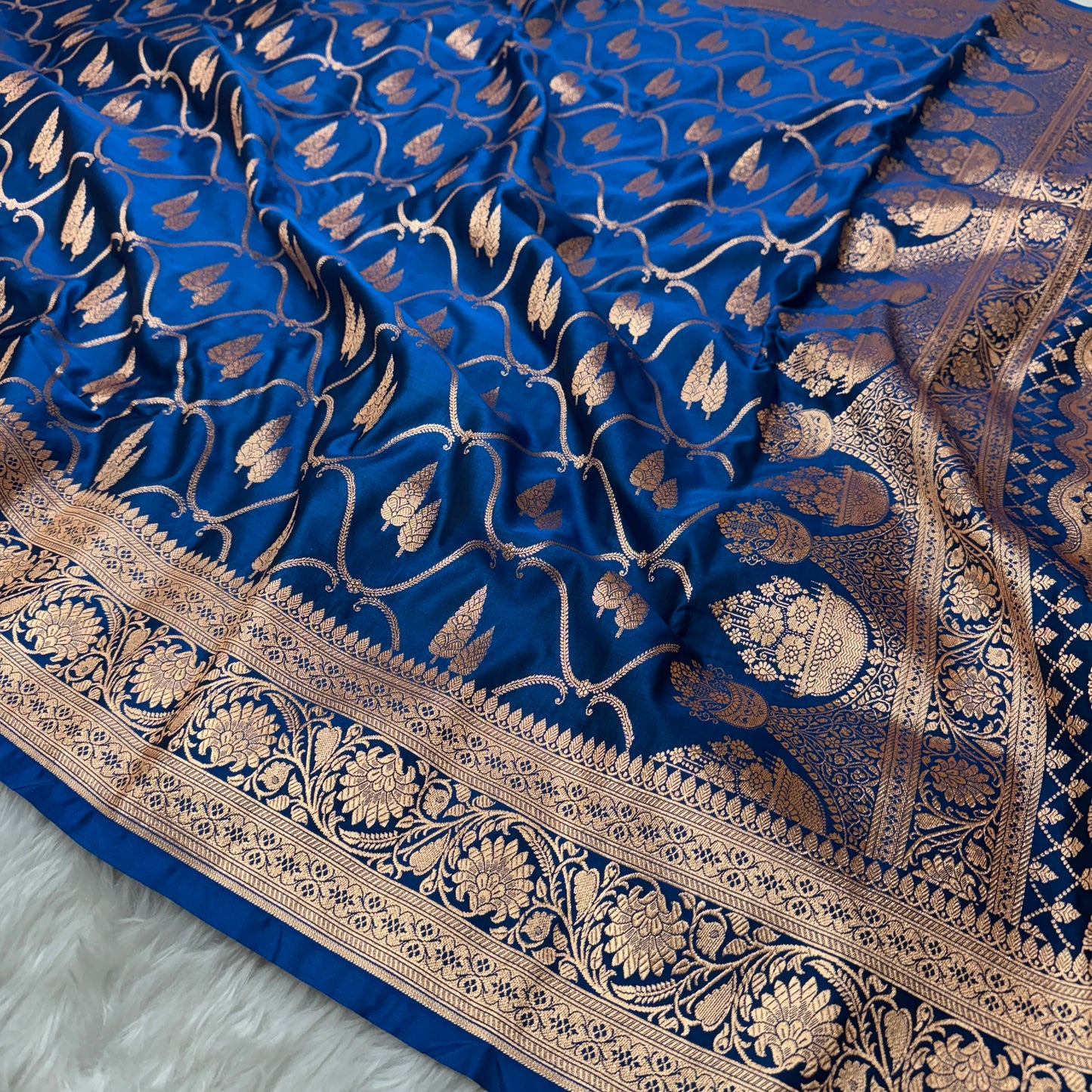 Ink Blue Banarasi Satin Katan Silk Saree - BN48