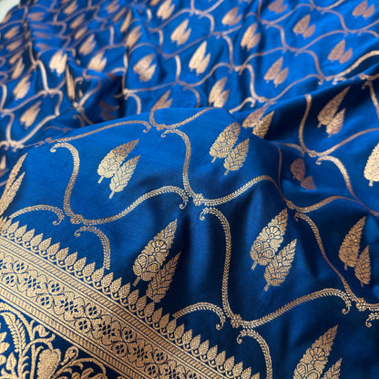 Ink Blue Banarasi Satin Katan Silk Saree - BN48