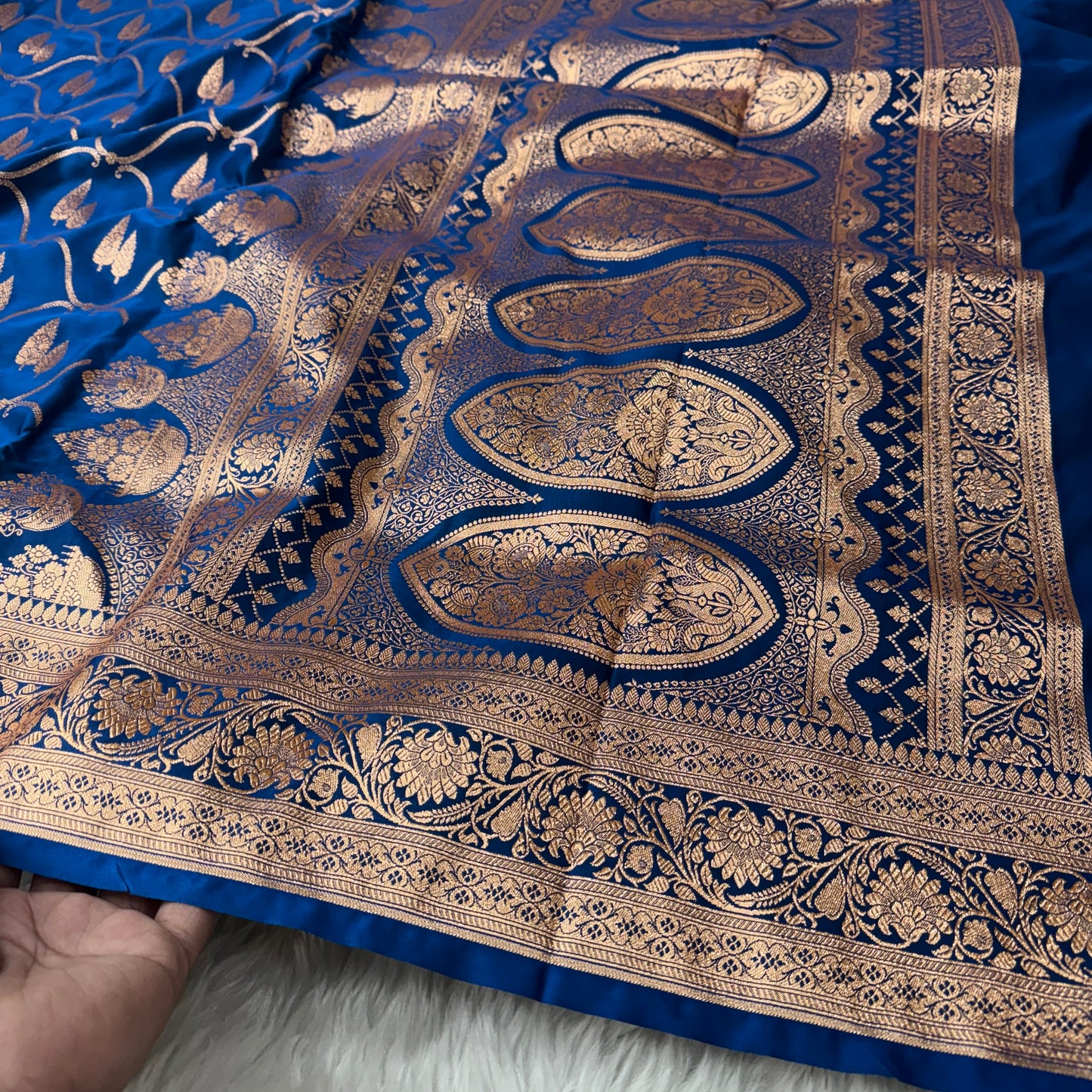 Ink Blue Banarasi Satin Katan Silk Saree - BN48