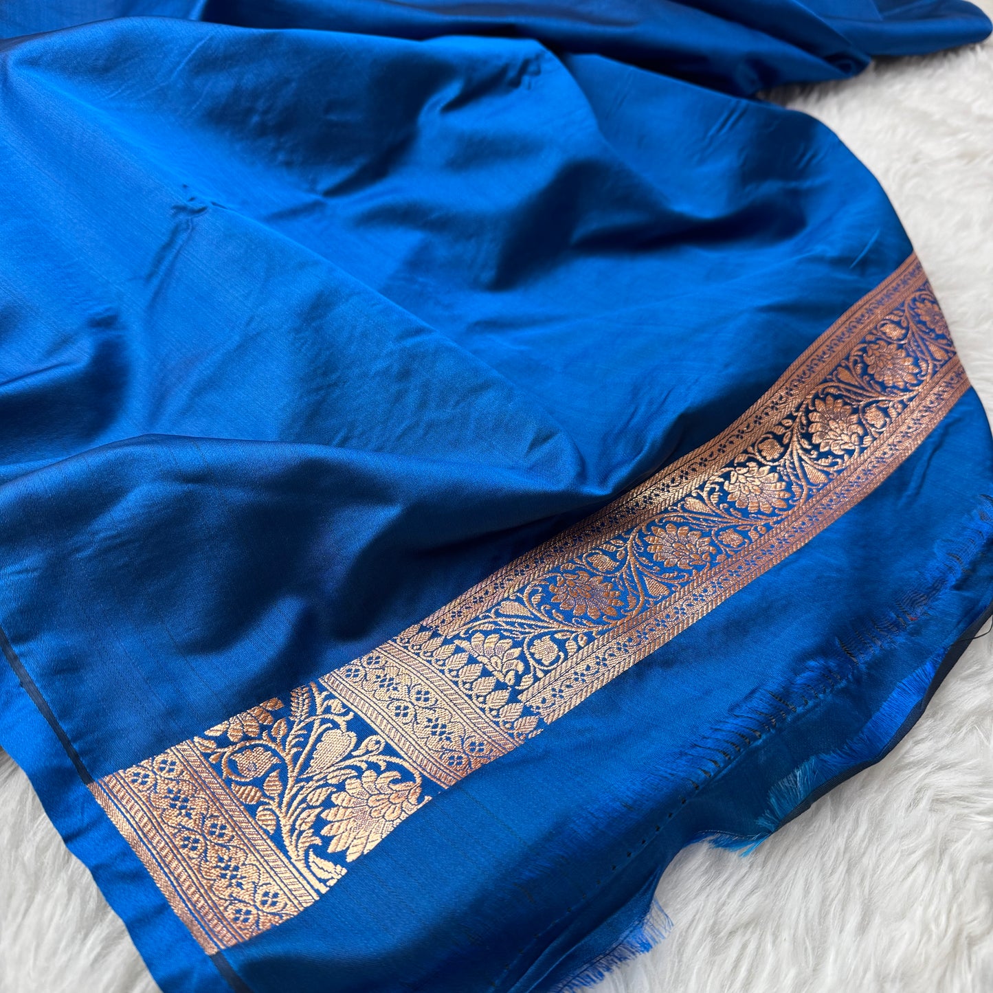 Ink Blue Banarasi Satin Katan Silk Saree - BN48