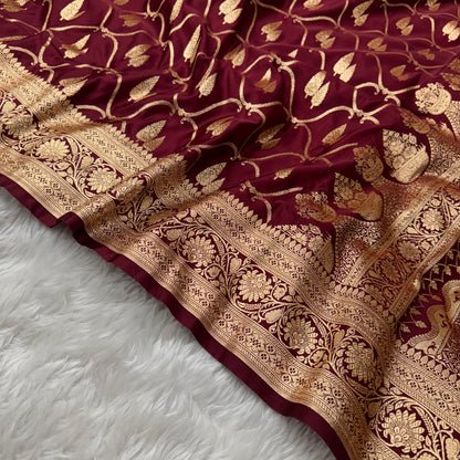 Maroon Banarasi Satin Katan Silk Saree - BN49