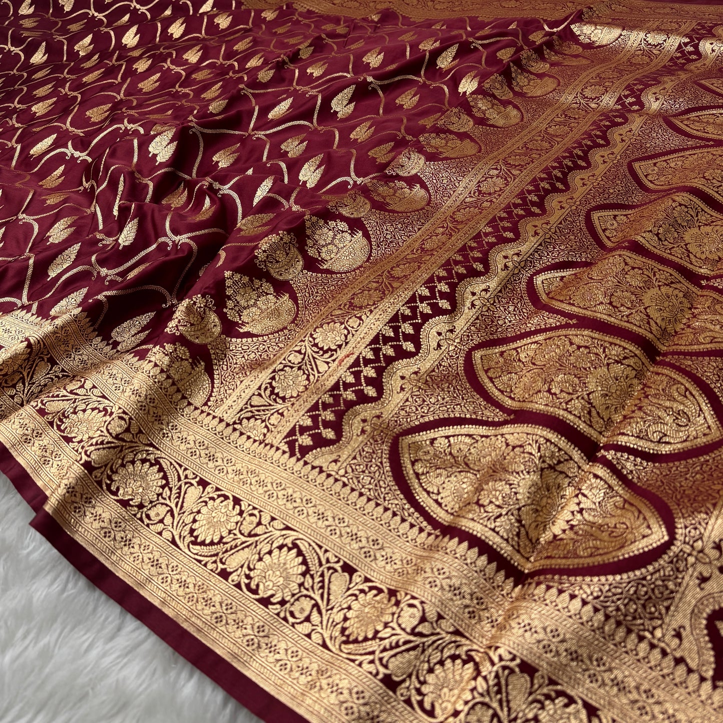 Maroon Banarasi Satin Katan Silk Saree - BN49