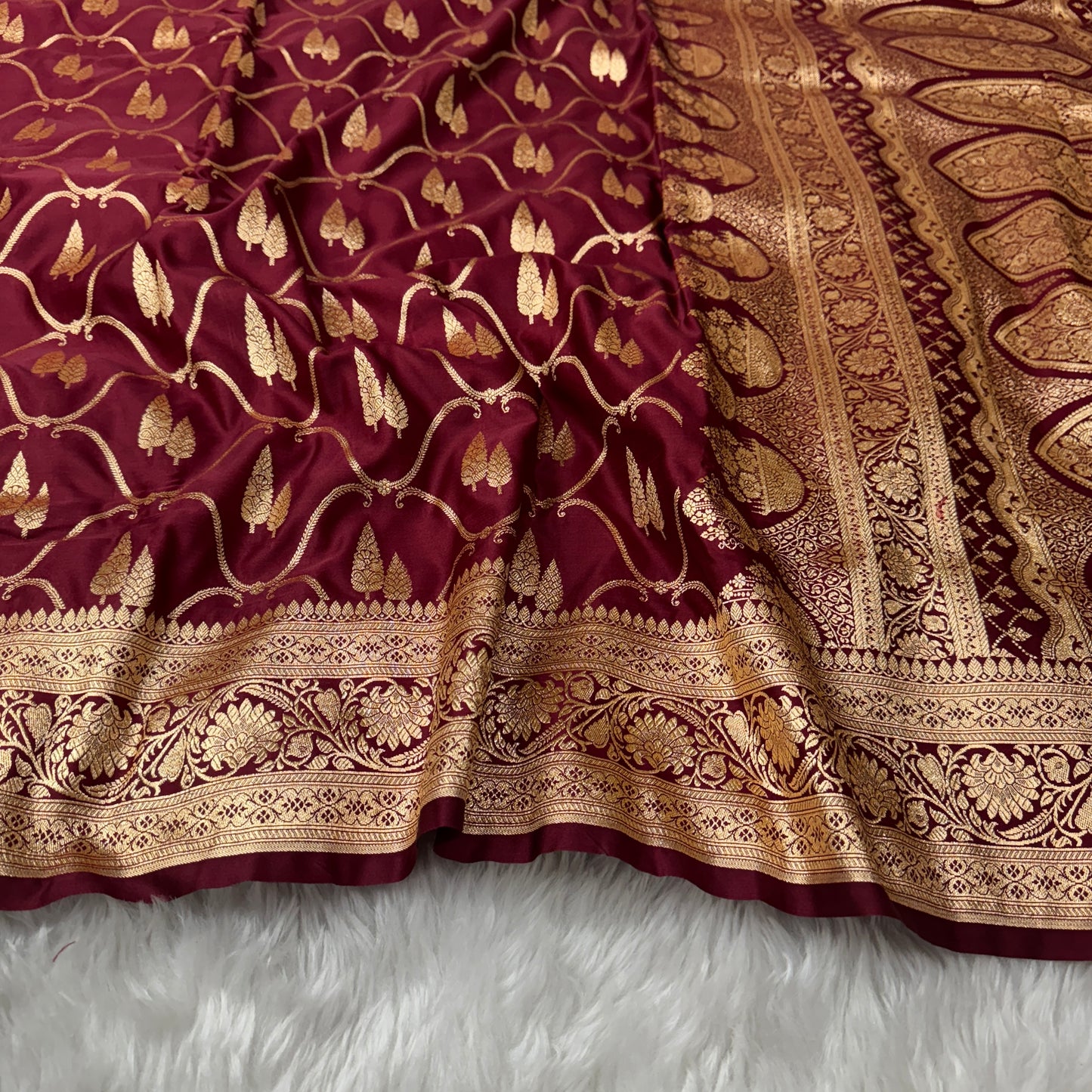 Maroon Banarasi Satin Katan Silk Saree - BN49