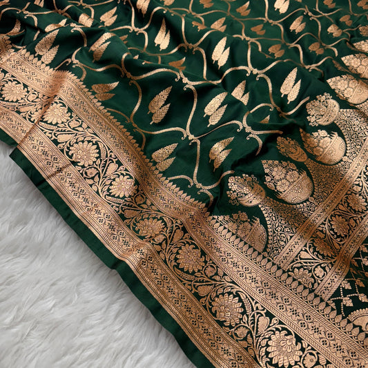 Bottle Green Banarasi Satin Katan Silk Saree - BN50