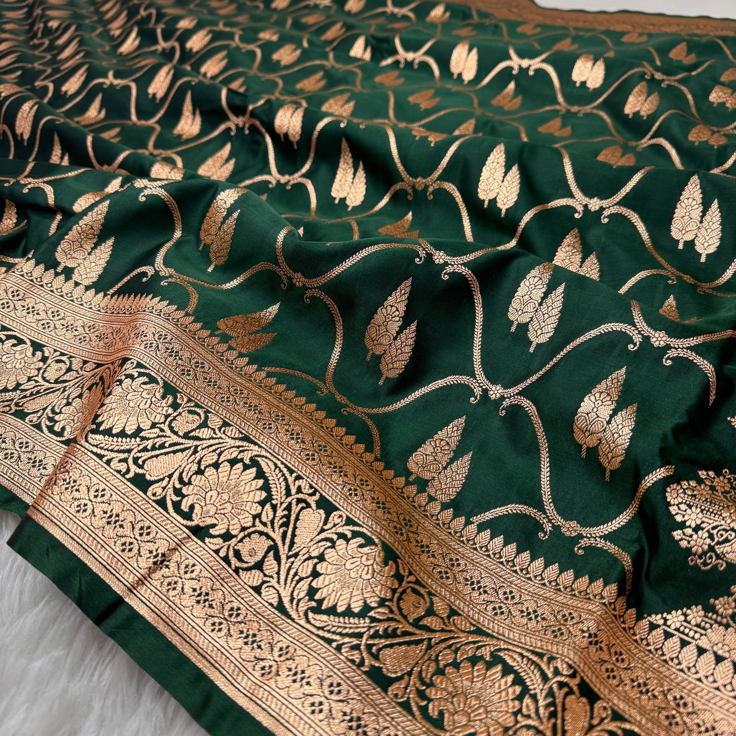 Bottle Green Banarasi Satin Katan Silk Saree - BN50