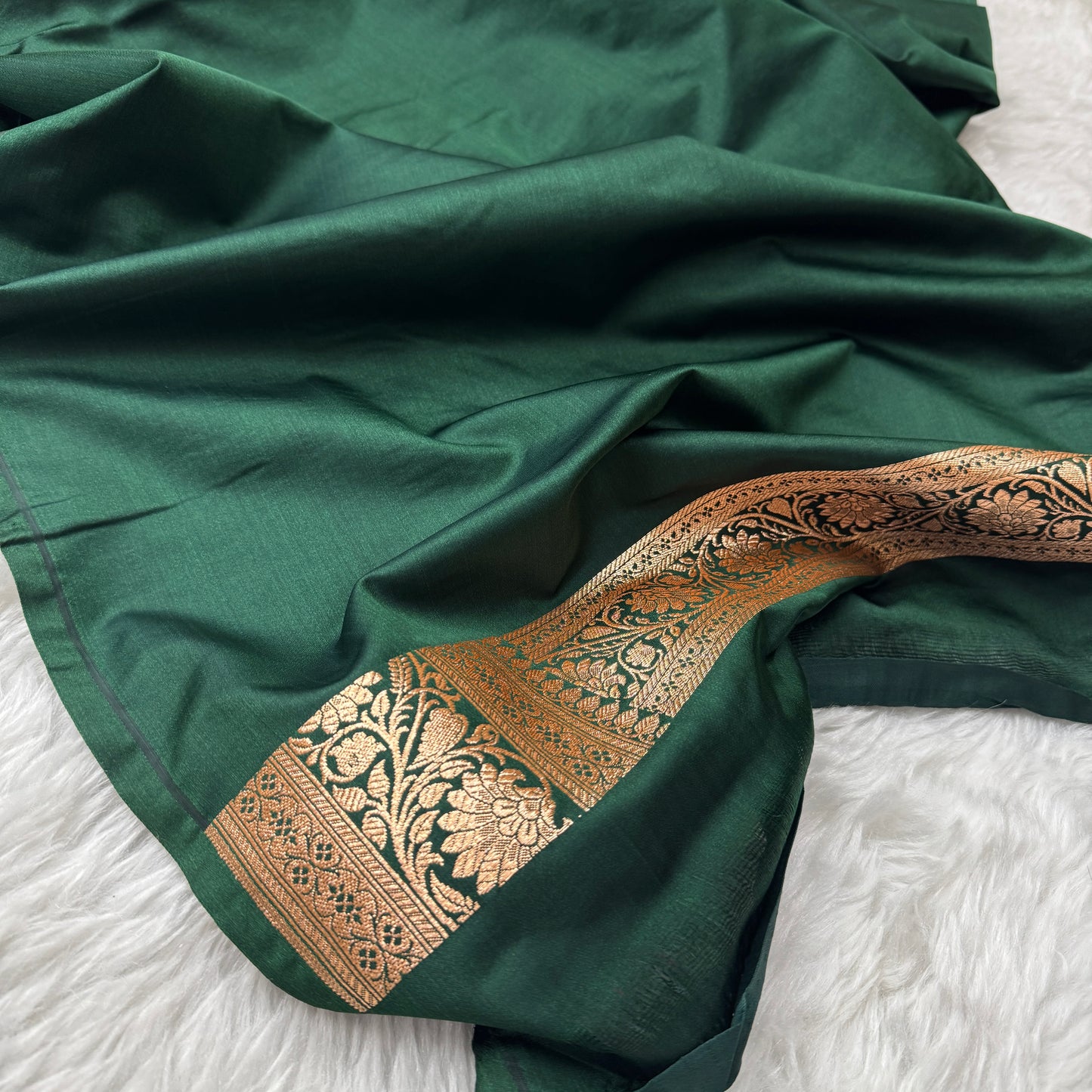 Bottle Green Banarasi Satin Katan Silk Saree - BN50