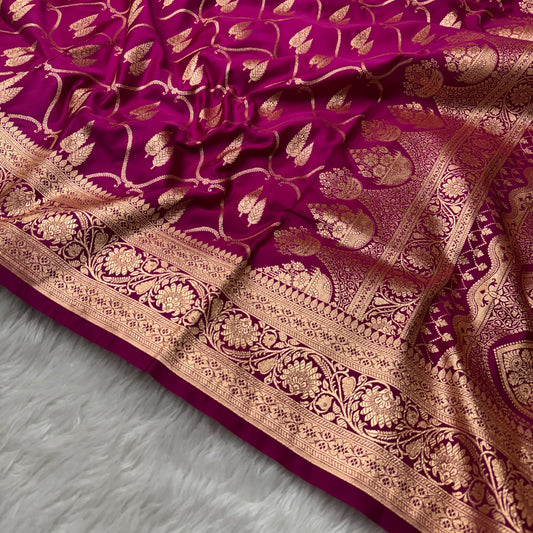Rani Pink Banarasi Satin Katan Silk Saree - BN51