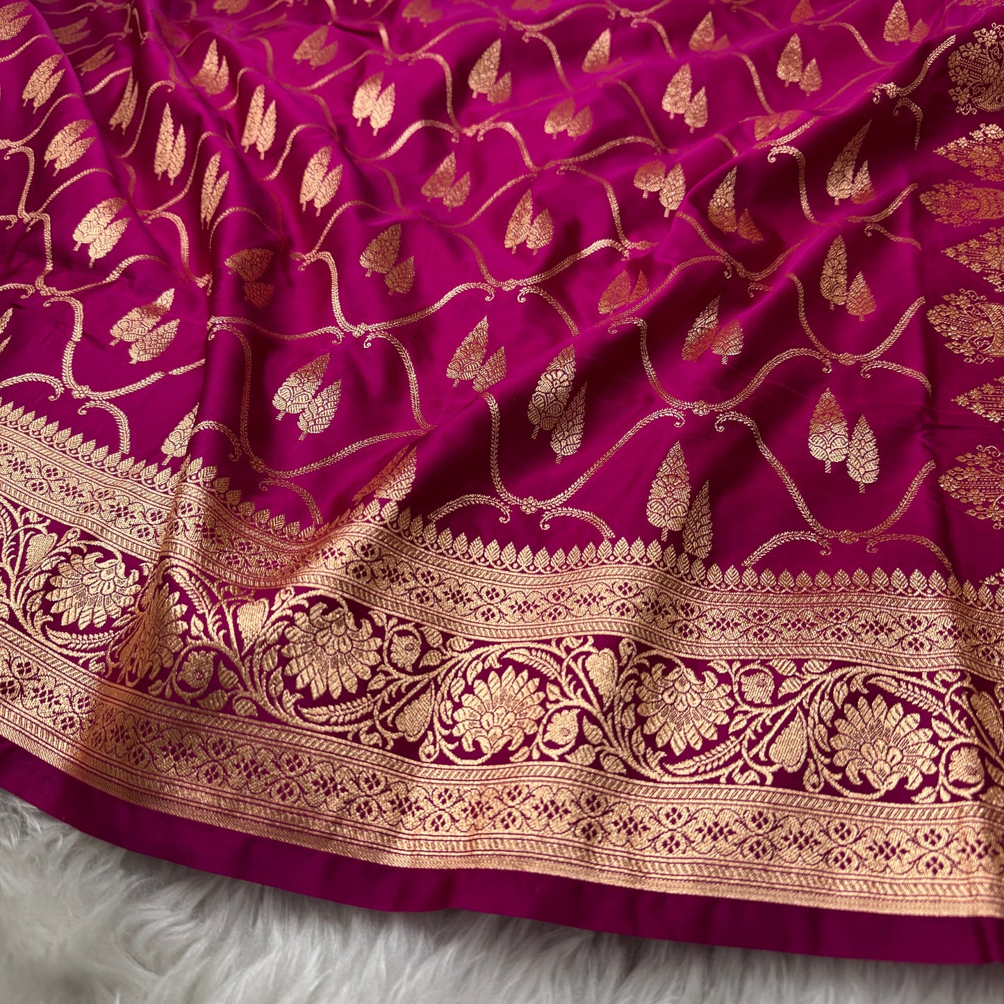 Rani Pink Banarasi Satin Katan Silk Saree - BN51