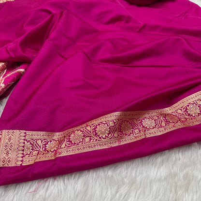 Rani Pink Banarasi Satin Katan Silk Saree - BN51