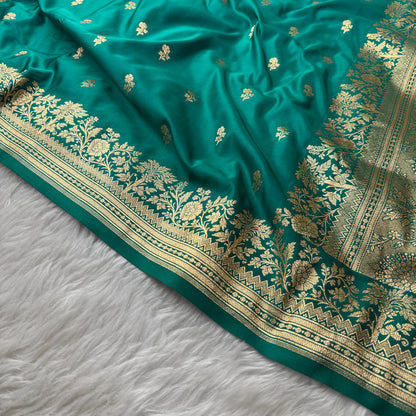 Teal Green Banarasi Satin Katan Silk Saree - BN52