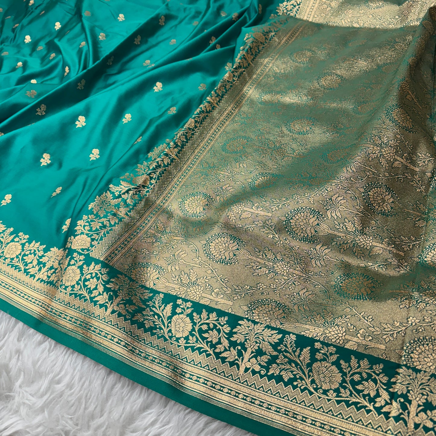 Teal Green Banarasi Satin Katan Silk Saree - BN52