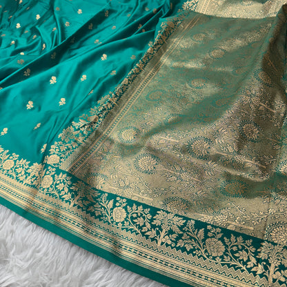 Teal Green Banarasi Satin Katan Silk Saree - BN52