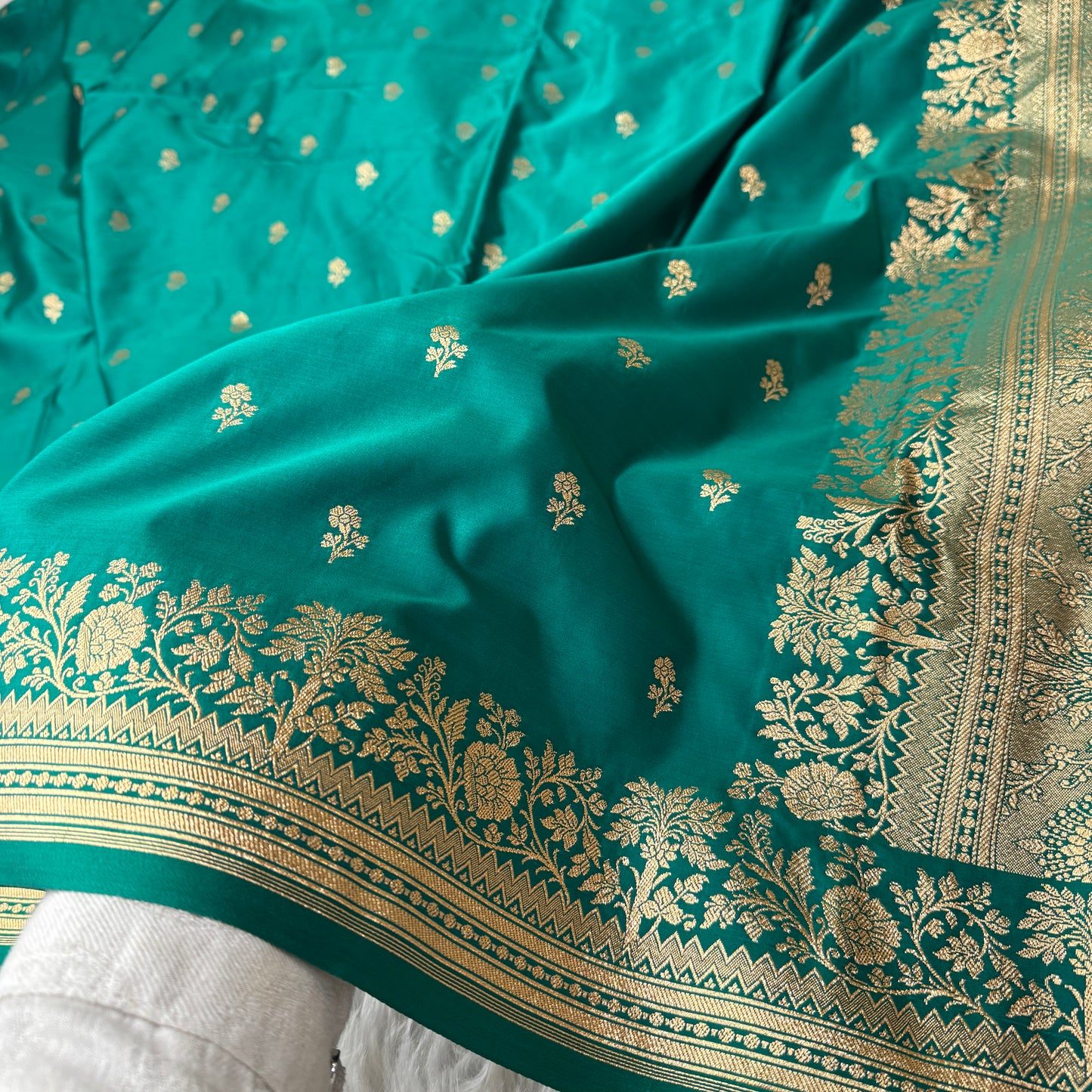 Teal Green Banarasi Satin Katan Silk Saree - BN52