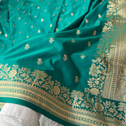 Teal Green Banarasi Satin Katan Silk Saree - BN52