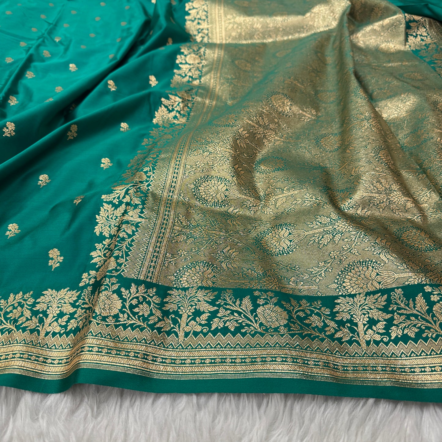Teal Green Banarasi Satin Katan Silk Saree - BN52