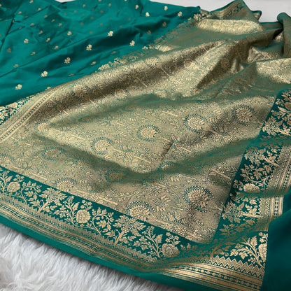 Teal Green Banarasi Satin Katan Silk Saree - BN52