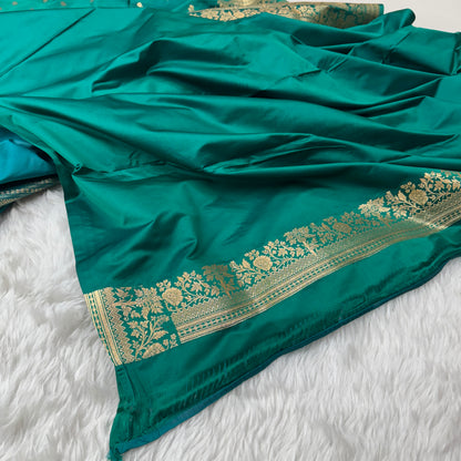 Teal Green Banarasi Satin Katan Silk Saree - BN52
