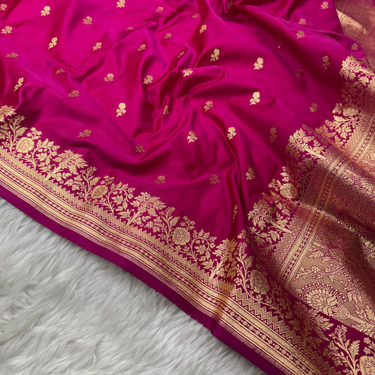 Rani Pink Banarasi Satin Katan Silk Saree - BN54