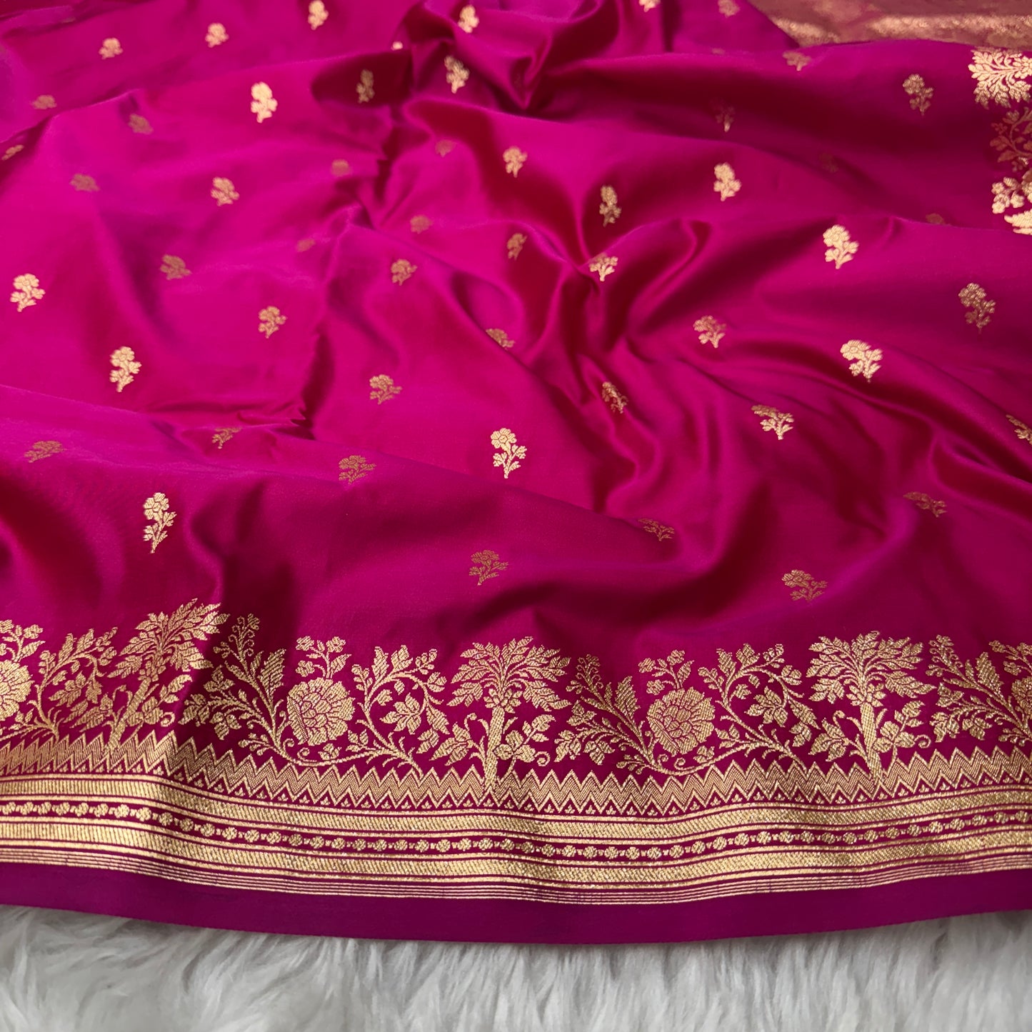 Rani Pink Banarasi Satin Katan Silk Saree - BN54
