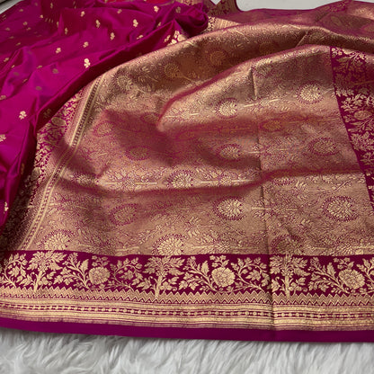 Rani Pink Banarasi Satin Katan Silk Saree - BN54