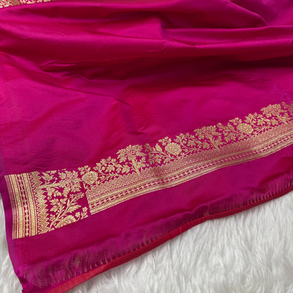 Rani Pink Banarasi Satin Katan Silk Saree - BN54