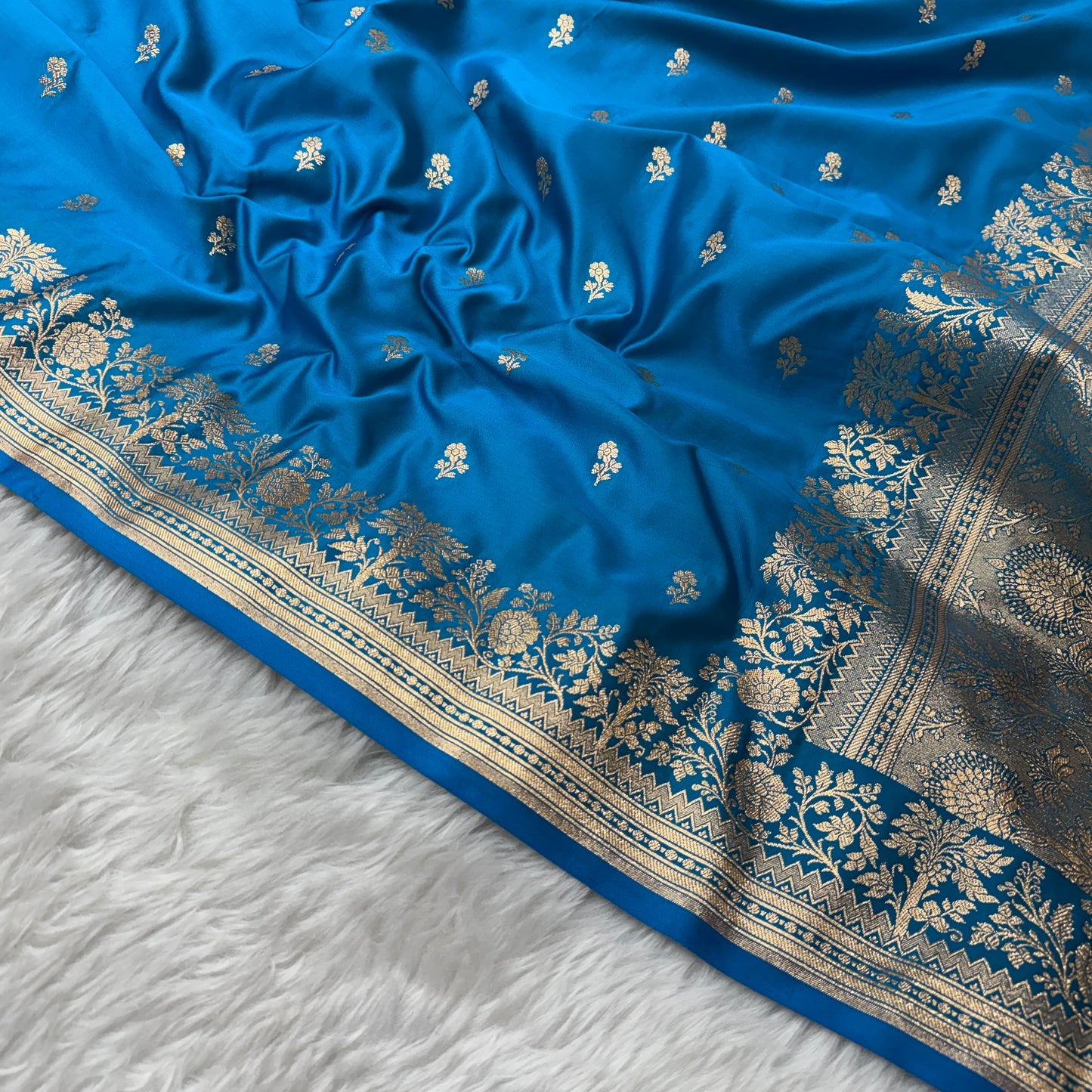 Electric Blue Banarasi Satin Katan Silk Saree - BN53