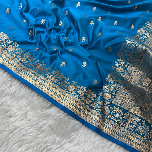 Electric Blue Banarasi Satin Katan Silk Saree - BN53