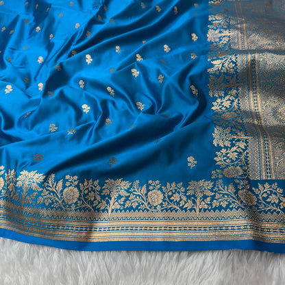 Electric Blue Banarasi Satin Katan Silk Saree - BN53