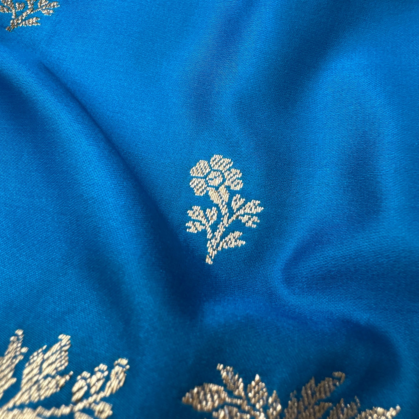 Electric Blue Banarasi Satin Katan Silk Saree - BN53