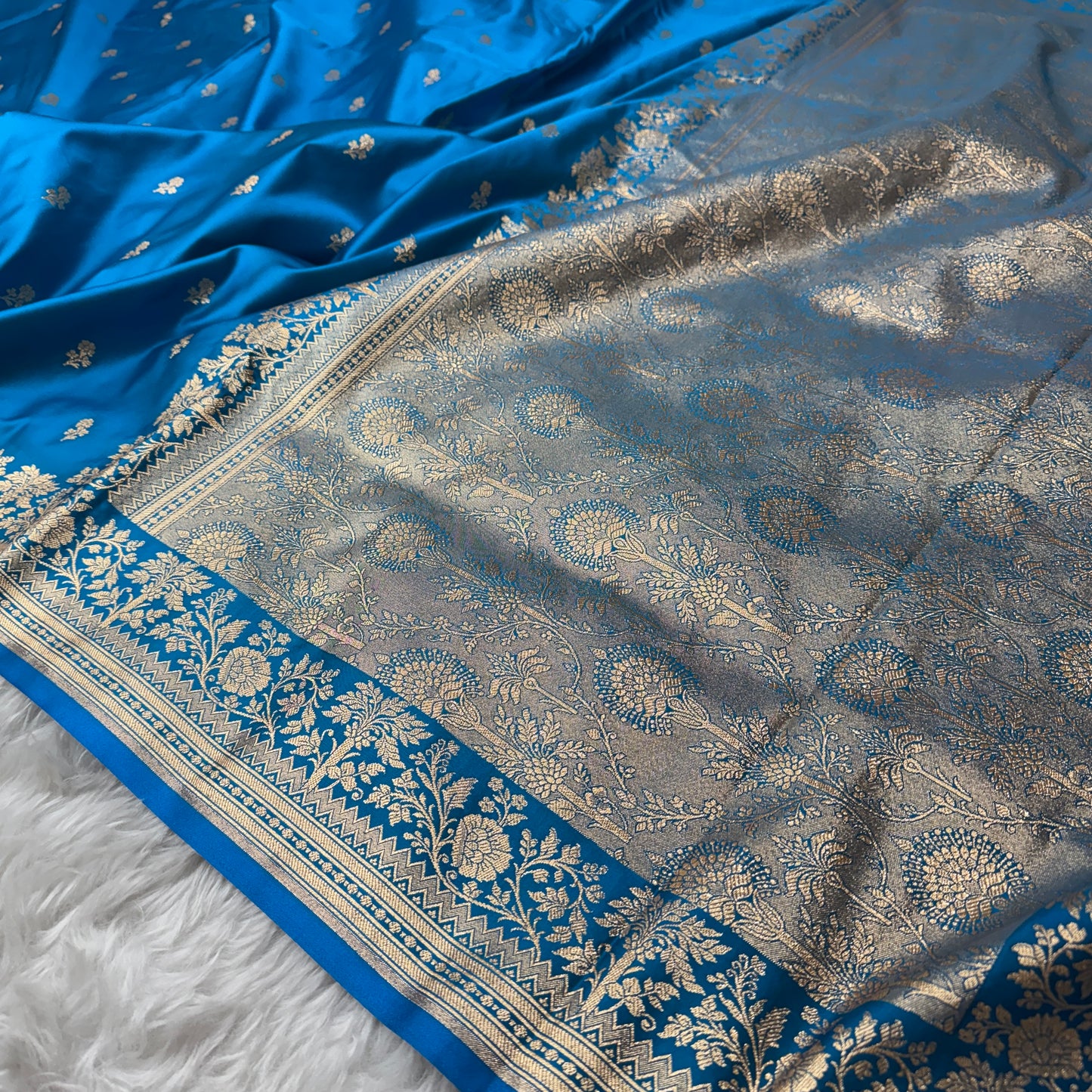 Electric Blue Banarasi Satin Katan Silk Saree - BN53