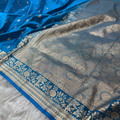 Electric Blue Banarasi Satin Katan Silk Saree - BN53