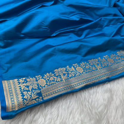 Electric Blue Banarasi Satin Katan Silk Saree - BN53