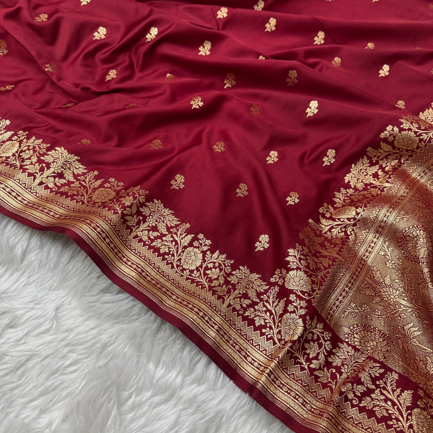 Maroon Banarasi Satin Katan Silk Saree - BN55