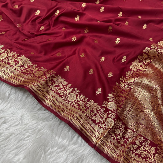 Maroon Banarasi Satin Katan Silk Saree - BN55
