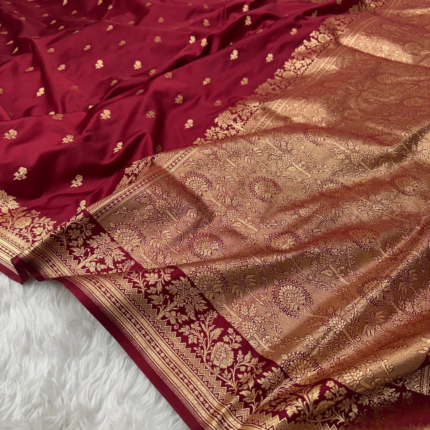 Maroon Banarasi Satin Katan Silk Saree - BN55