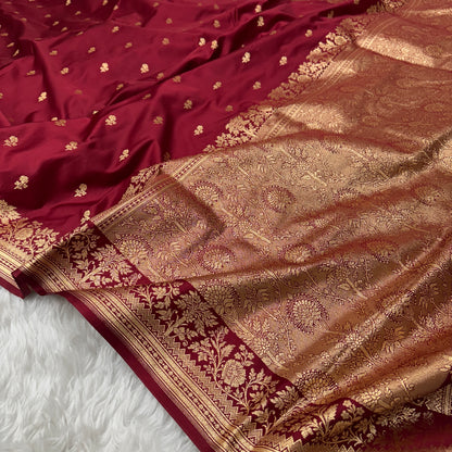 Maroon Banarasi Satin Katan Silk Saree - BN55
