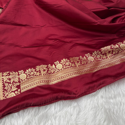Maroon Banarasi Satin Katan Silk Saree - BN55