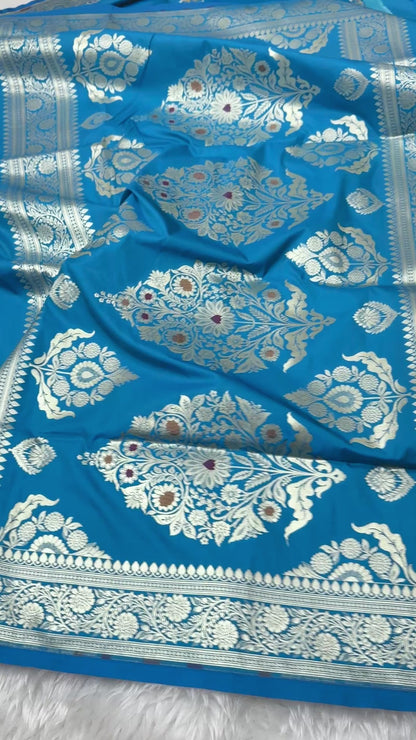 Firozi Blue Banarasi Meenakari Katan Silk Saree